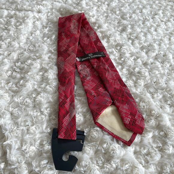 Pierre Balmain Paris Men’s Silk Tie Abstract Print Red Black Gray Made in Italy - Picture 6 of 6